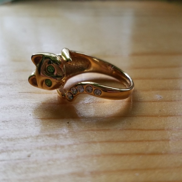 Gold and Swarovski crystal cat ring - Picture 4 of 6